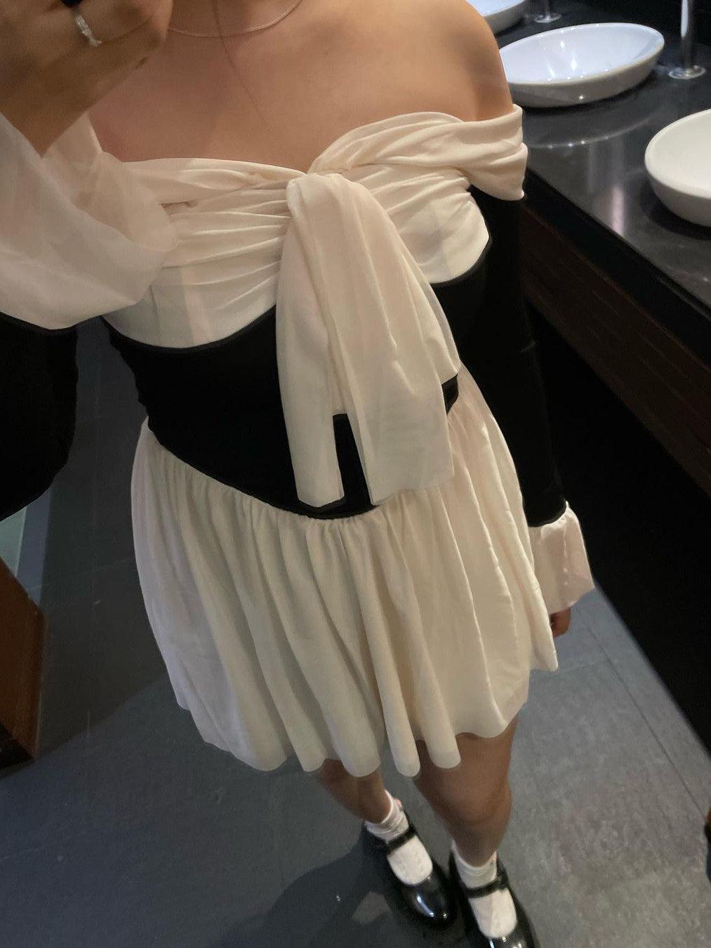 Off Shoulder Bell Sleeve A Line Ruffle Dress