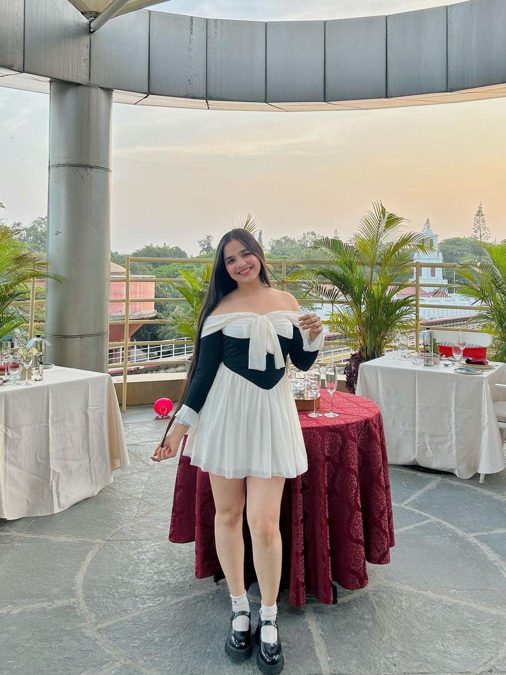 Off Shoulder Bell Sleeve A Line Ruffle Dress