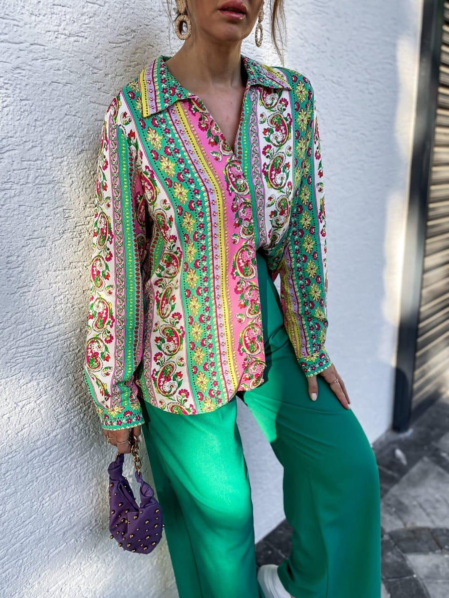 Vintage Print Satin Shirt