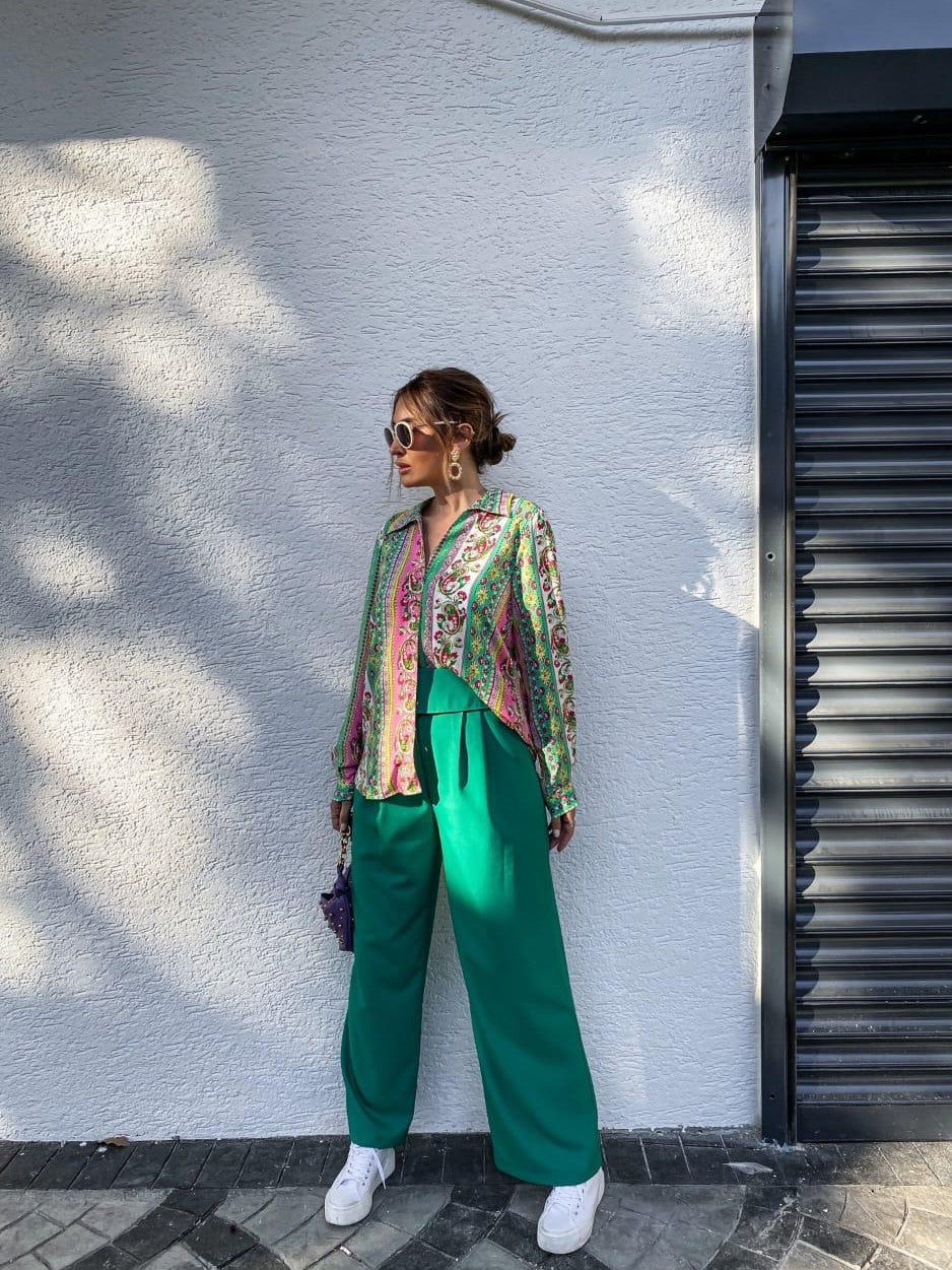 Vintage Print Satin Shirt