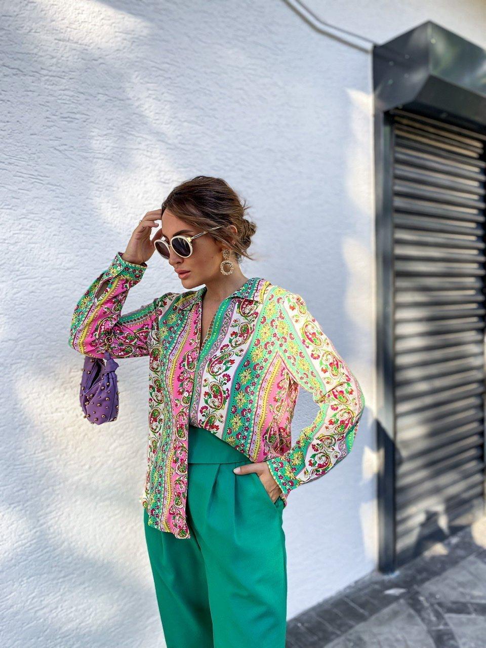 Vintage Print Satin Shirt