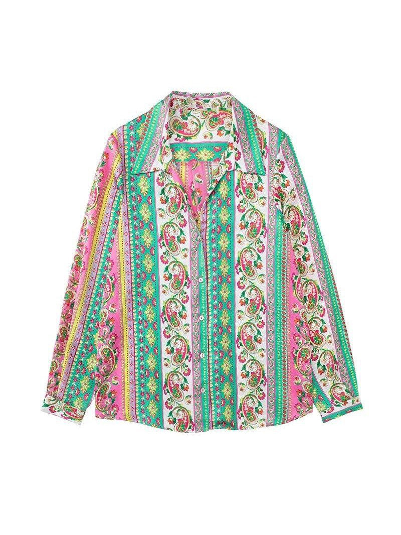 Vintage Print Satin Shirt