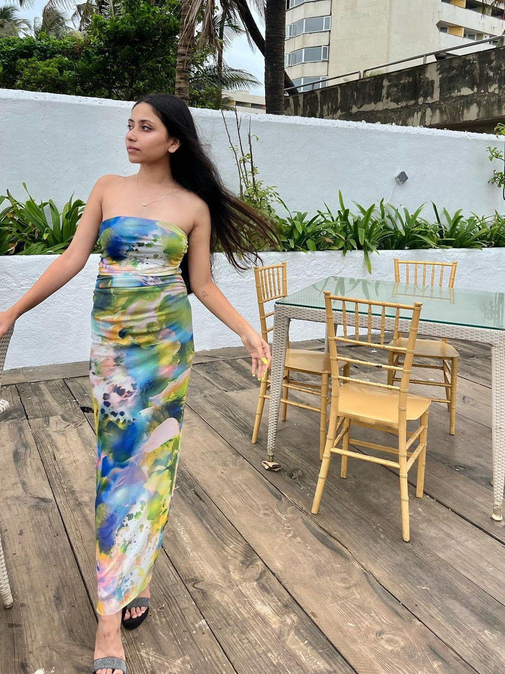 Strapless Tie Dye Tulle Tube Dress