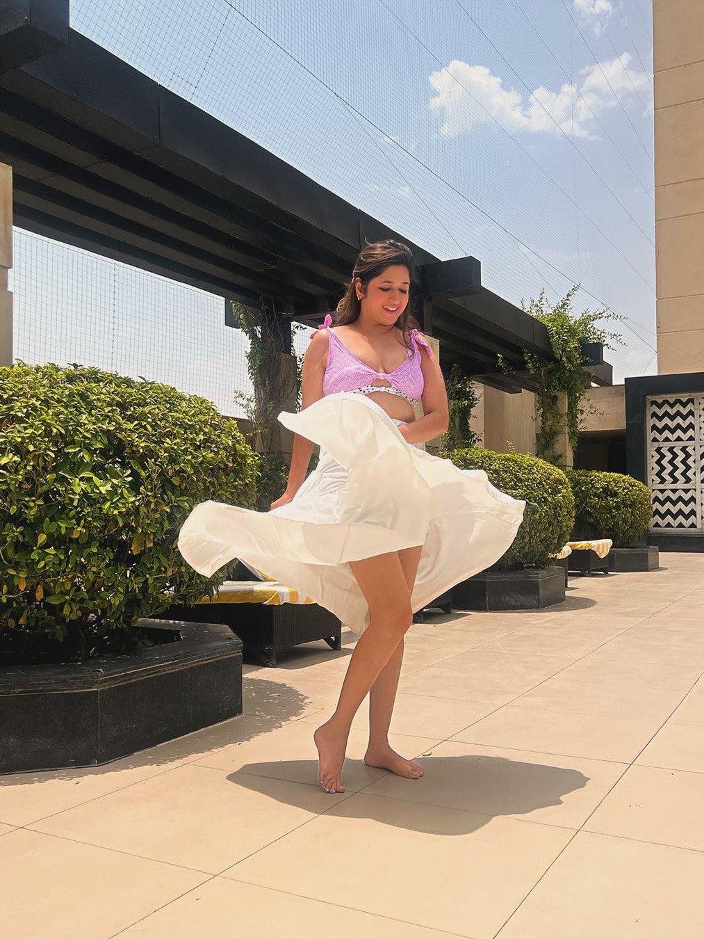 A Line Pleated Ruffle Ruched Skirt