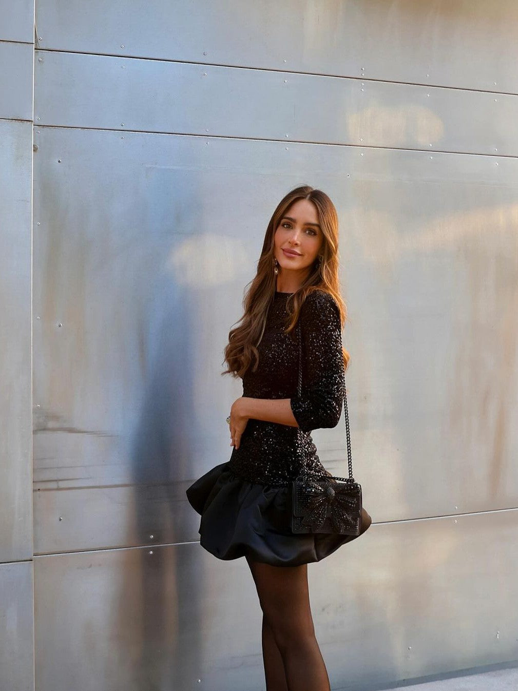 Sequins High Waist A line Ruffle Dress