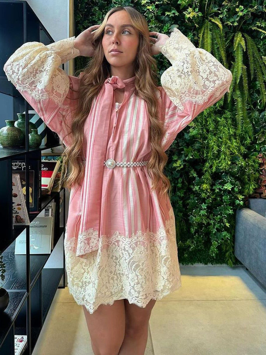 Balloon Sleeve Lace Mini Dress