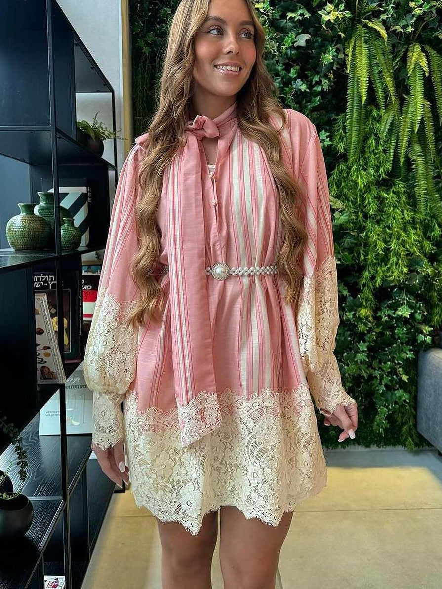 Balloon Sleeve Lace Mini Dress