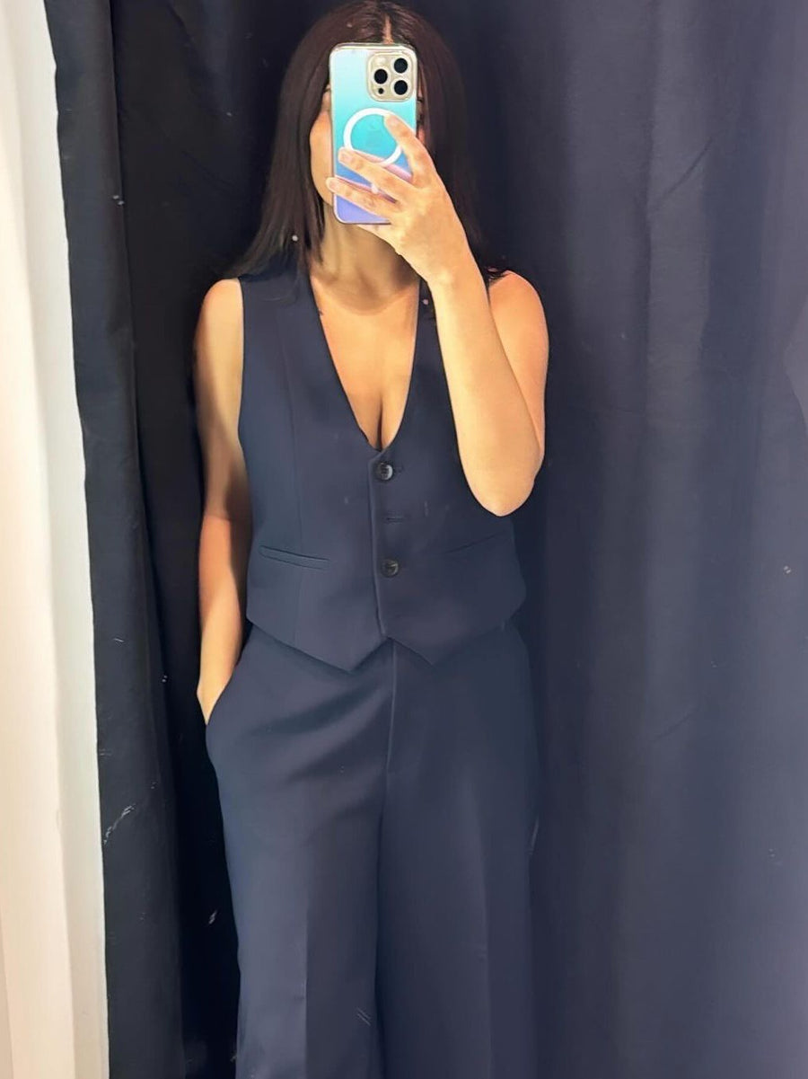 Waist Coat Vest & Wide Leg Pants Coord Set