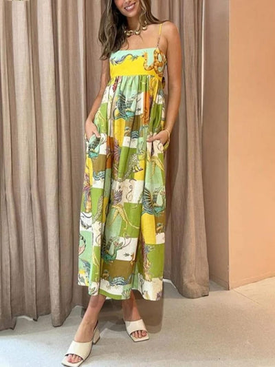 Tropical Print Midi Sundress Beach Dress