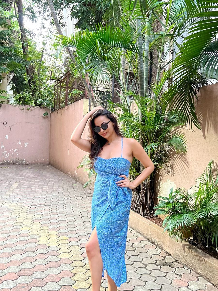 Printed Wrap Slit Dress