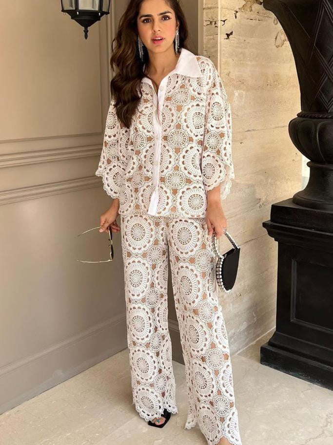Crochet Shirt & Pants Coord Set