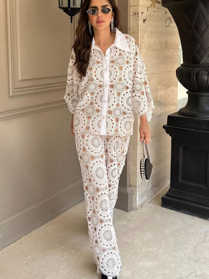 Crochet Shirt & Pants Coord Set