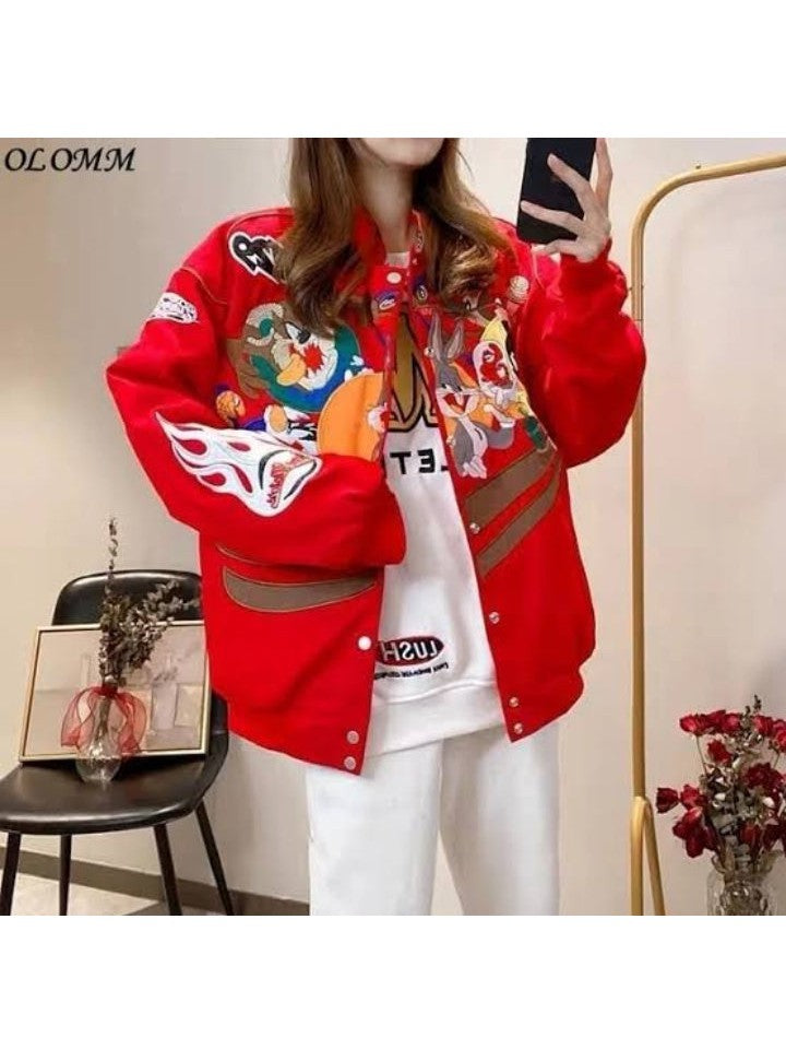 Red Bomber Patchwork Jacket