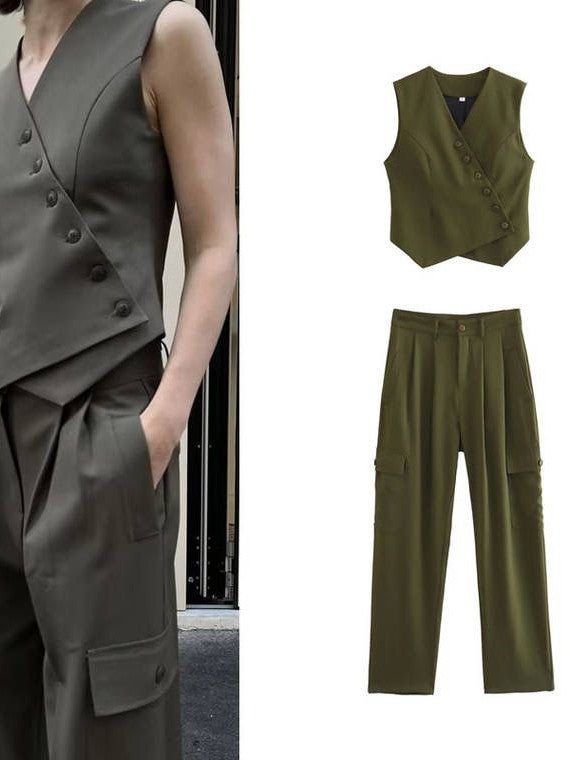 Waist Coat Vest & Cargo Pants Coord Set