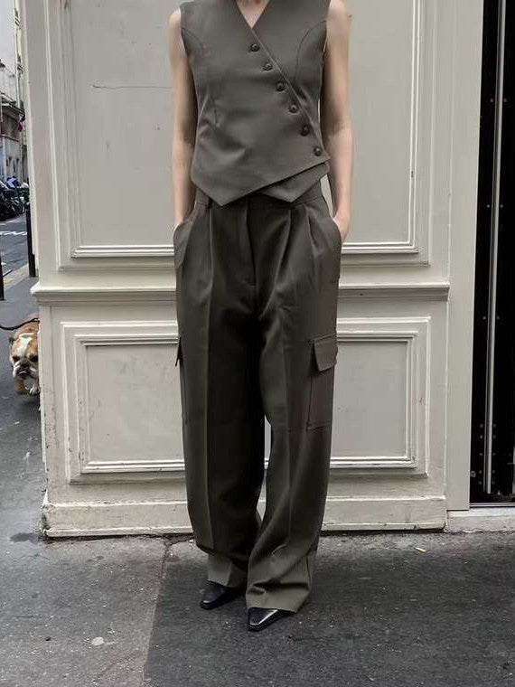 Waist Coat Vest & Cargo Pants Coord Set