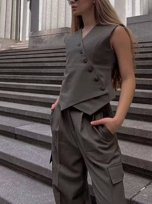 Waist Coat Vest & Cargo Pants Coord Set