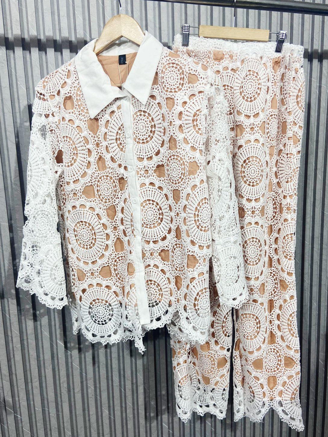 Crochet Shirt & Pants Coord Set
