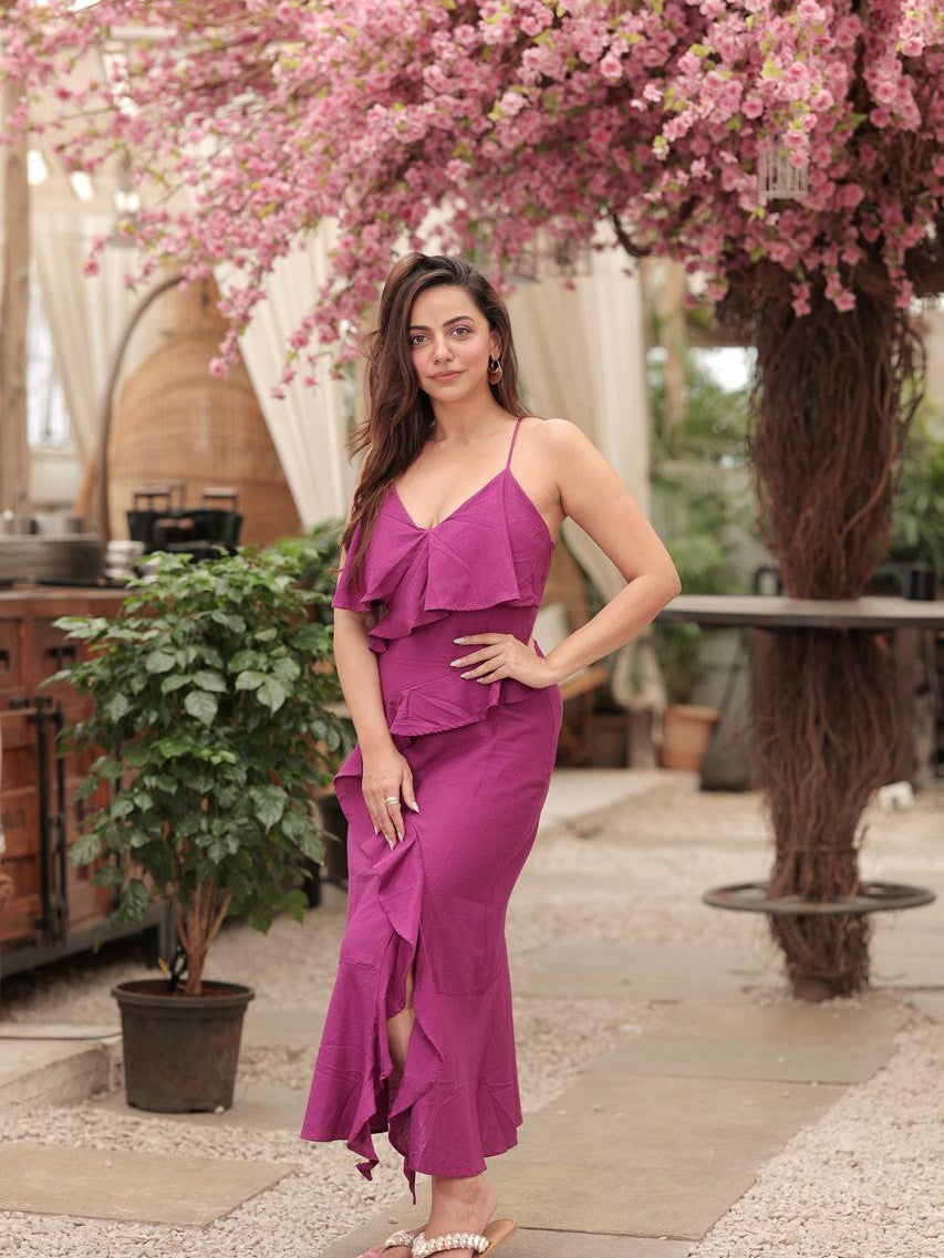 Spaghetti Strap Ruffles Midi Dress