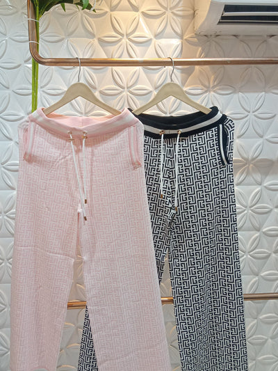 Print Soft Woolen Elastic Waist Palazzo Pants