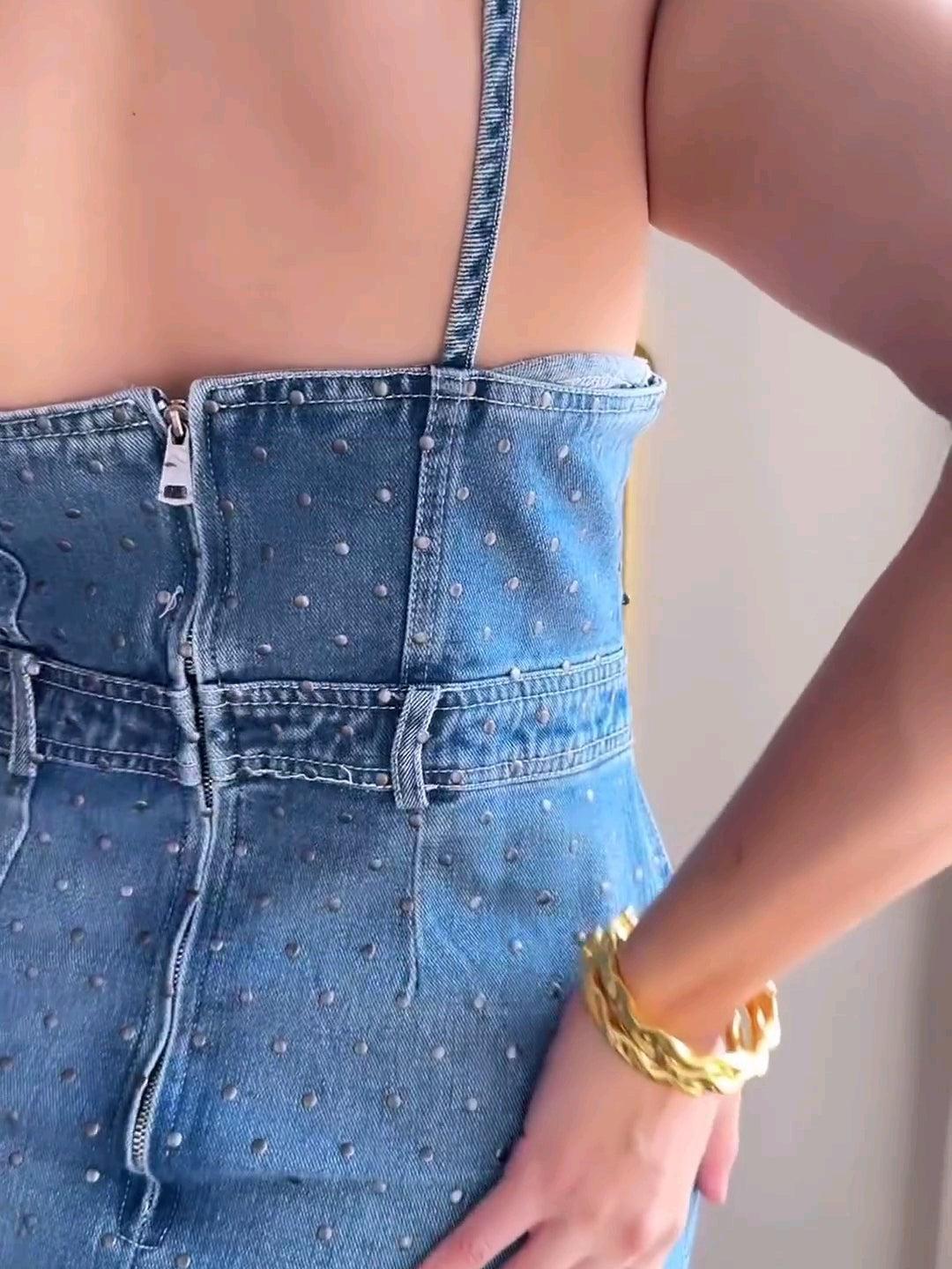 Rivets Studded Denim Corset Dress