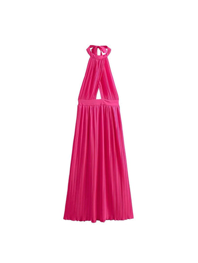Pink Halterneck Cutout Slit Dress