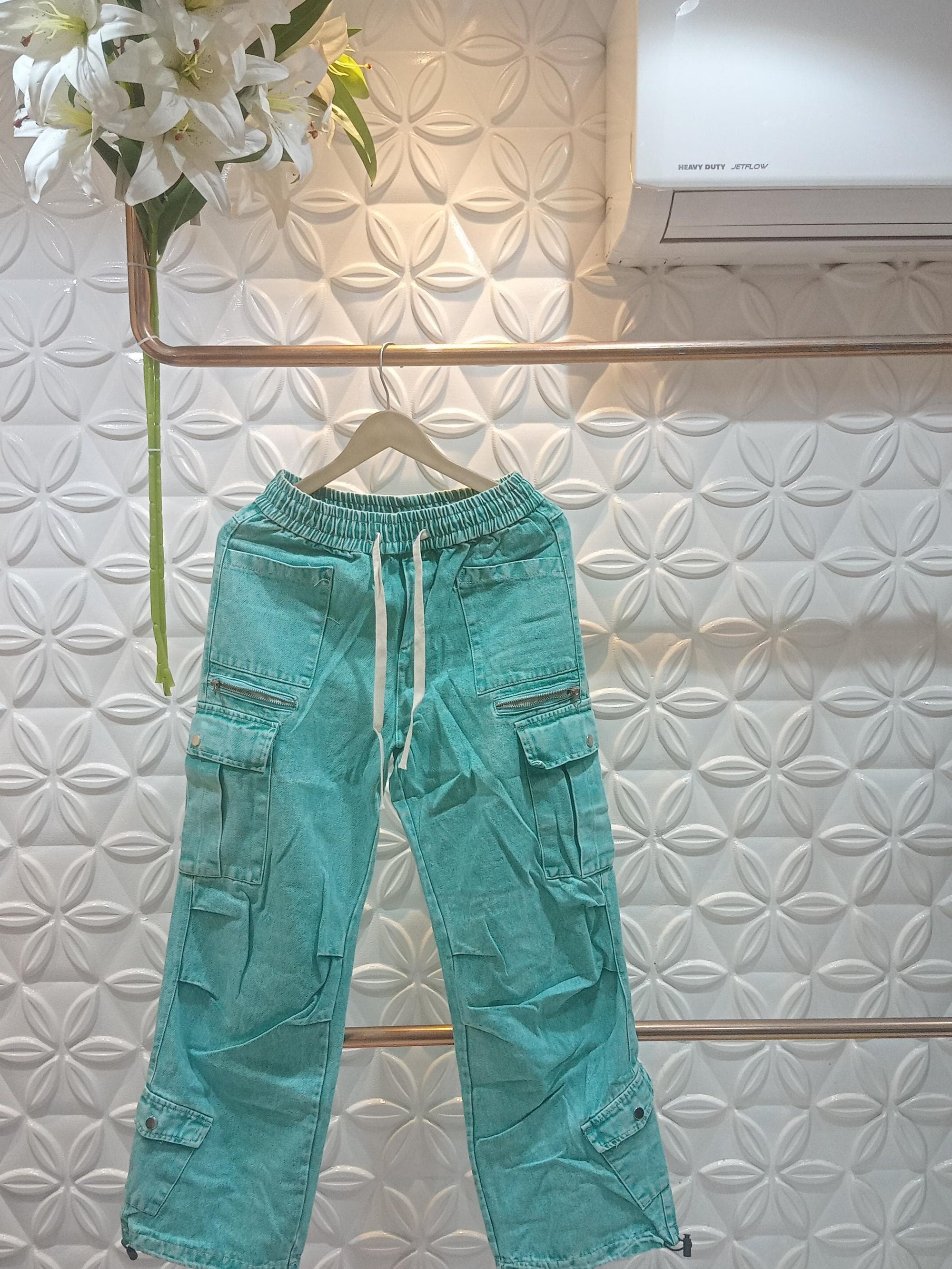 Denim Wide Leg Cargo Pants