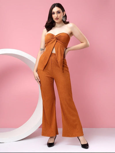 Bandeau Crop Tube Top & Wide Leg Pants Coord Set