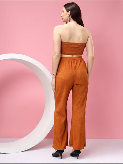 Bandeau Crop Tube Top & Wide Leg Pants Coord Set