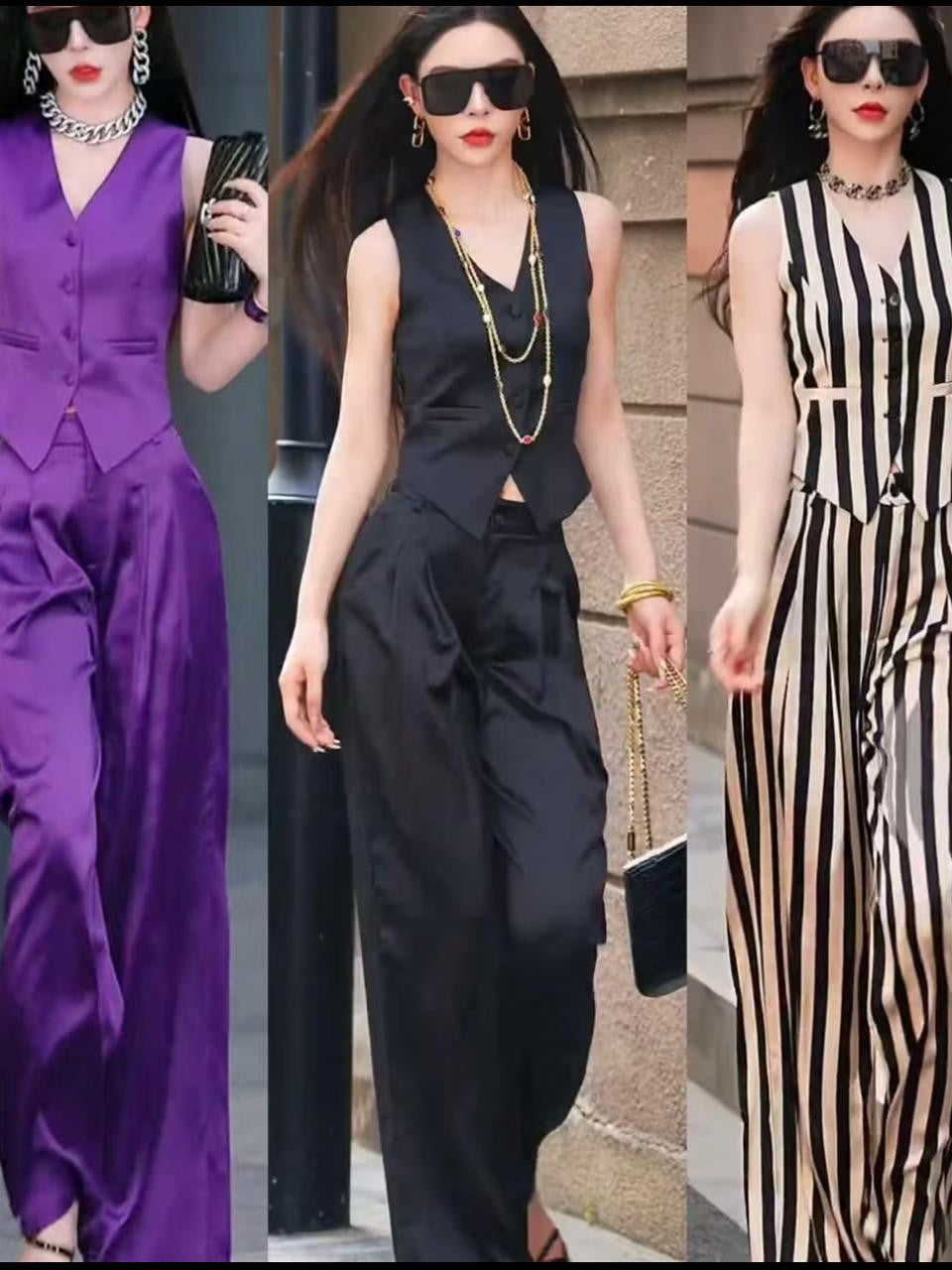 Waist Coat Vest & Wide Leg Pants Coord Set