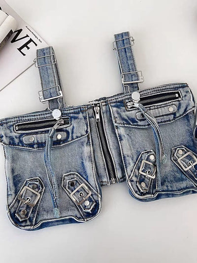 Denim Pocket Top with Zip