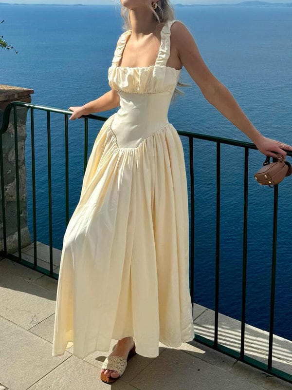 Ruched Flare Slit Maxi Dress