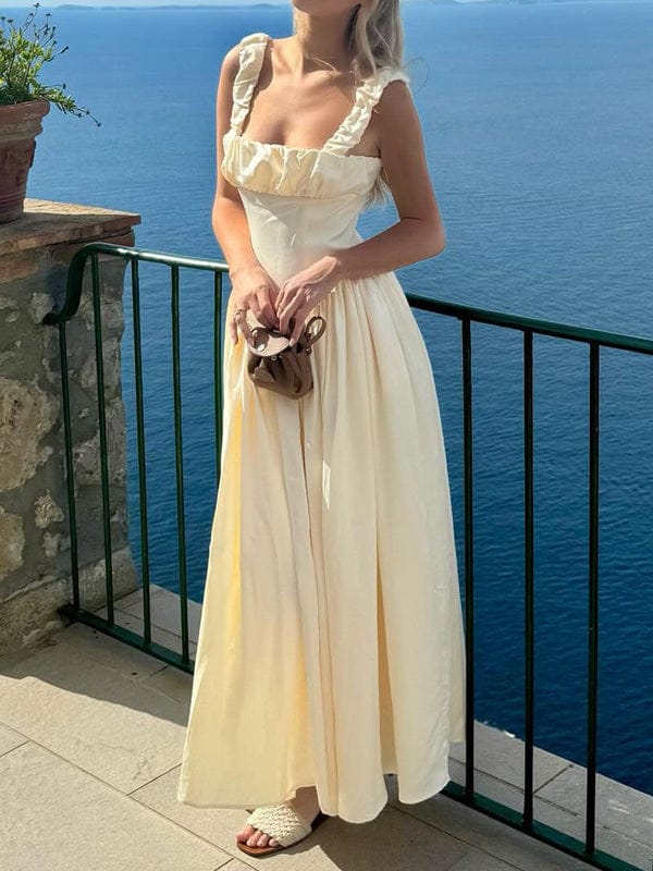 Ruched Flare Slit Maxi Dress