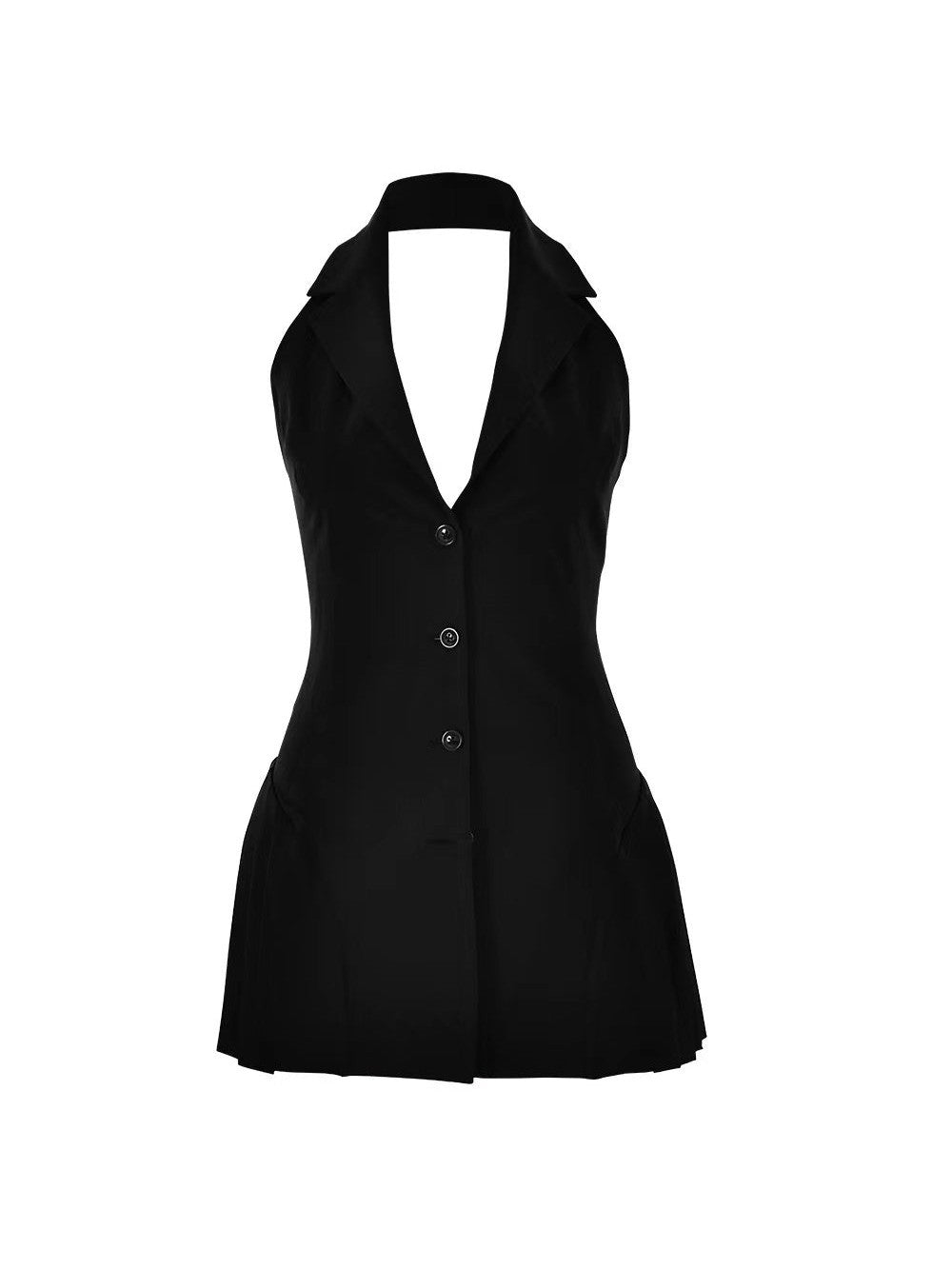 Halterneck Lapel Collar V Neck Backless Short Dress