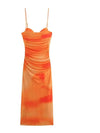 Spaghetti Strap Tie Dye Print Ruched Dress