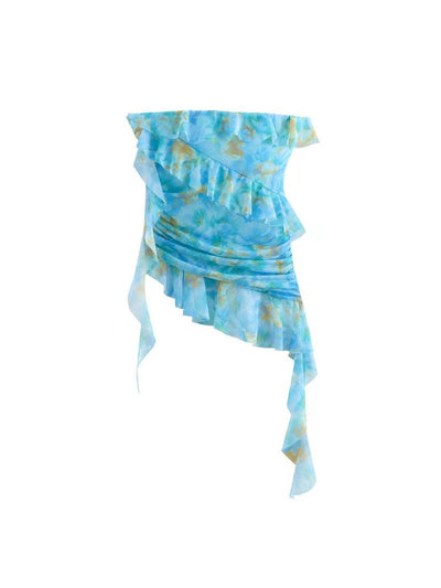 Asymmetric Tie Dye Frill Bandeau Tube Top