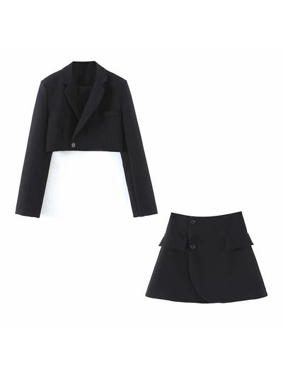 Crop Blazer & Wrap Skirt Coord Set