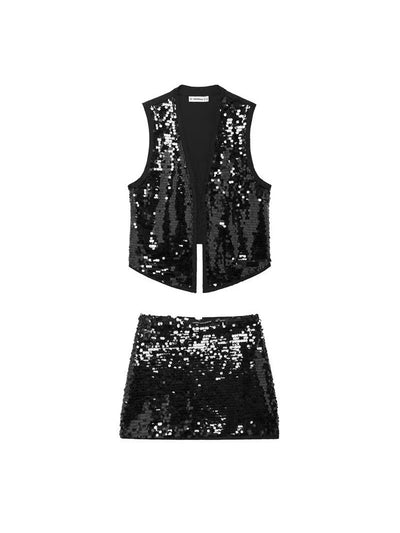 Sequins Vest Waist Coat & Skirt Coord Set