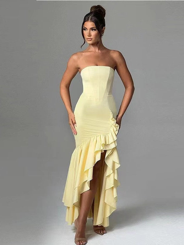 Corset Tube Ruffle High Slit Dress