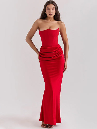 Tube Corset Ruched Maxi Dress