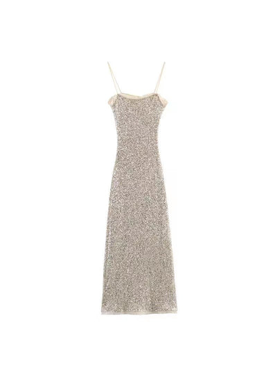 Spaghetti Strap Sequins Midi Dress