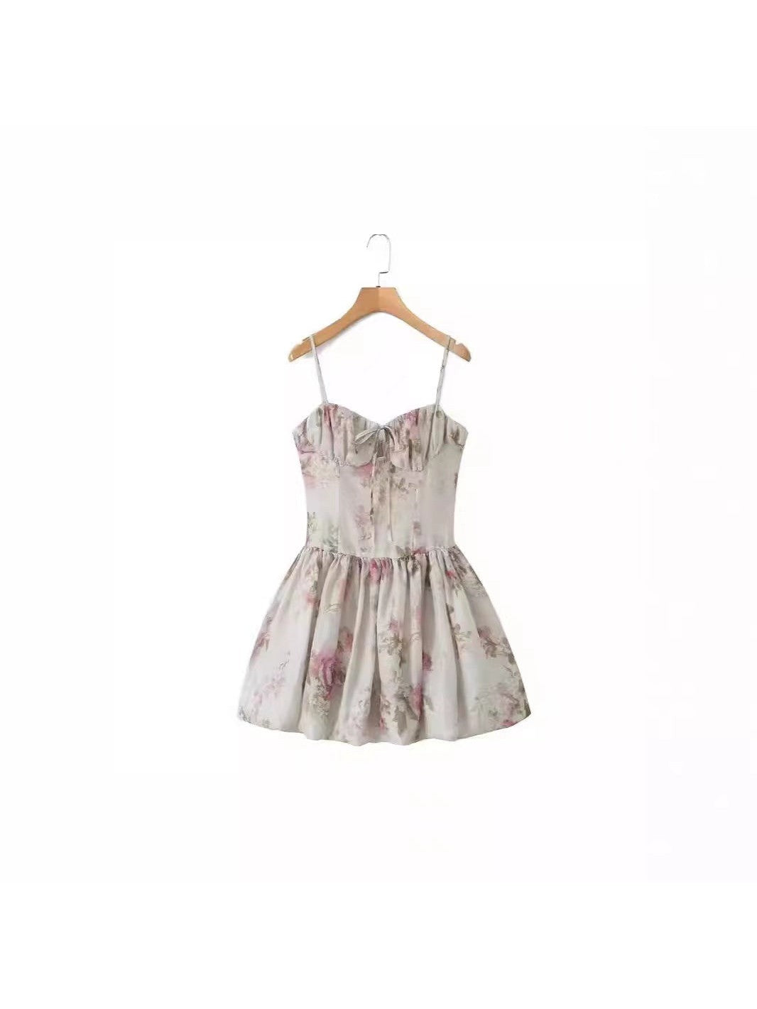 Floral Print Spaghetti Strap Mini Balloon Dress