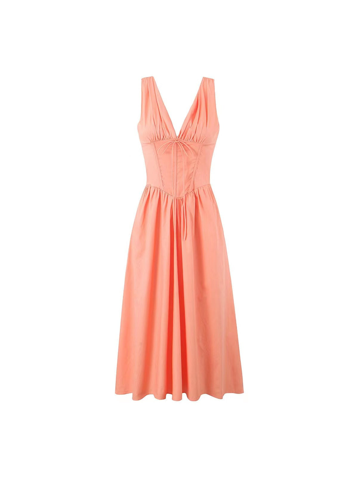 V Neck Boning Corset Flare Midi Dress