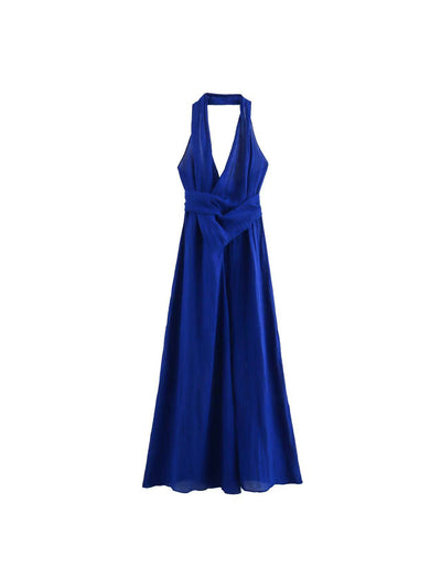 Deep V Halterneck Backless Maxi Dress