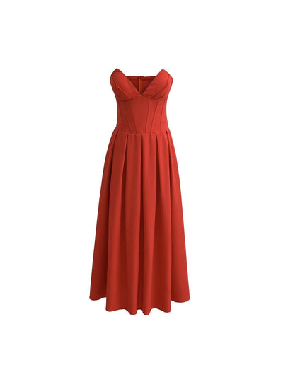 Tube Corset Pleated Flare Midi Dress