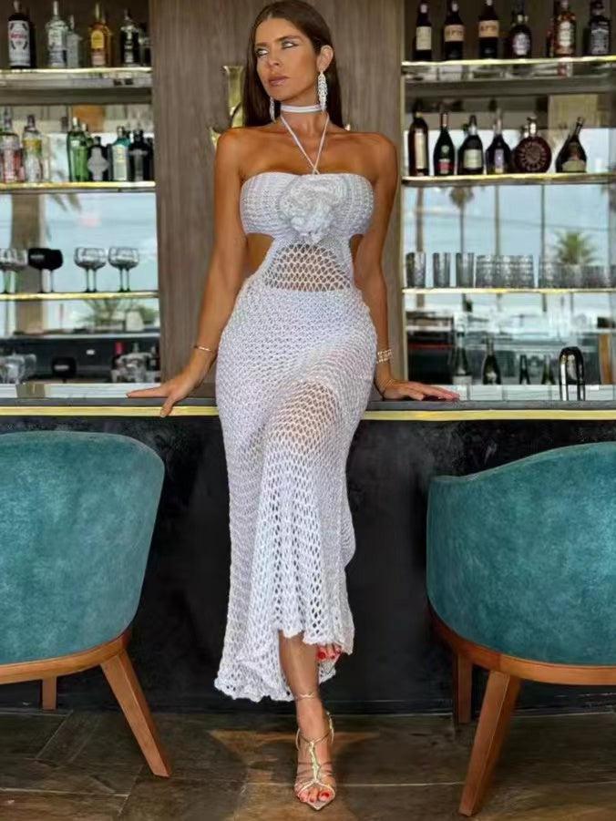 Flower Applique Halterneck Crochet Backless Dress Flower Applique Halterneck Crochet Backless Dress