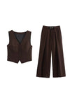 Waist Coat Vest & Wide Leg Pant With Belt Coord Set