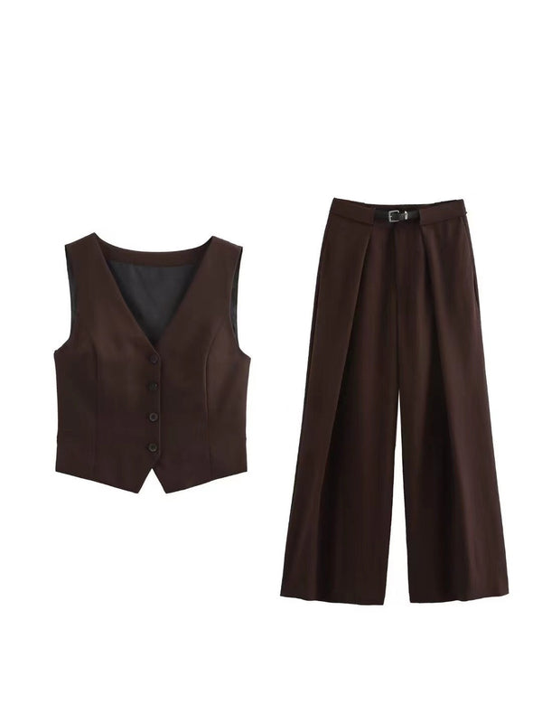 Tie Front Vest and Wide Leg Pants Set