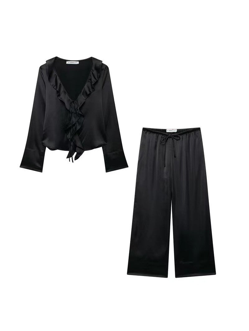 Long Sleeves Ruffle Tied Shirt & Pant Coord Set