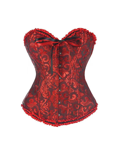 Jacquard Print Lace-up Corset Tube Top