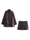 Leather Long Jacket & Short Skirt Coord Set